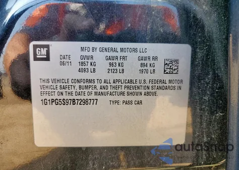2011 Chevrolet Cruze Lt from USA, damaged, VIN 1G1PG5S97B7298777